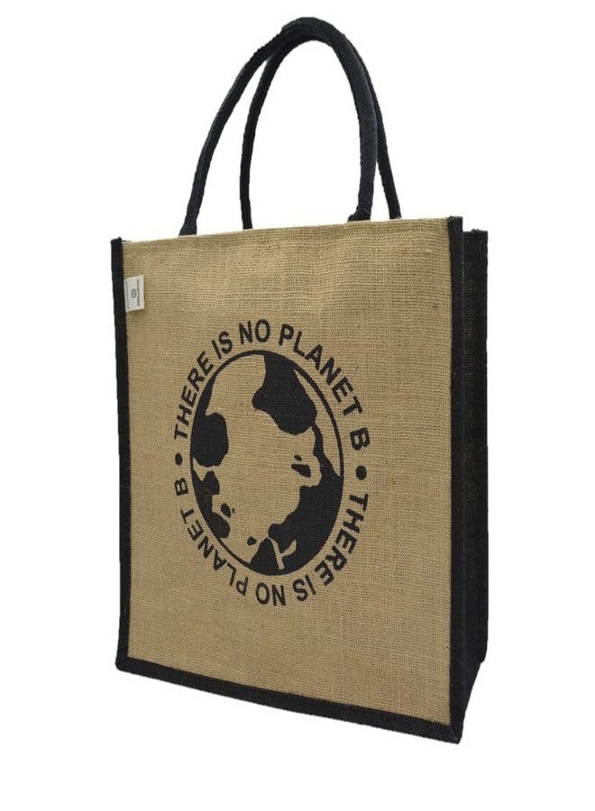 JUTEKA Black and Natural printed Jute Bag for Lunch, Office, Grocery, Picnic, Tiffin, Shopping Hand Bag with padded cotton handles - Image 5